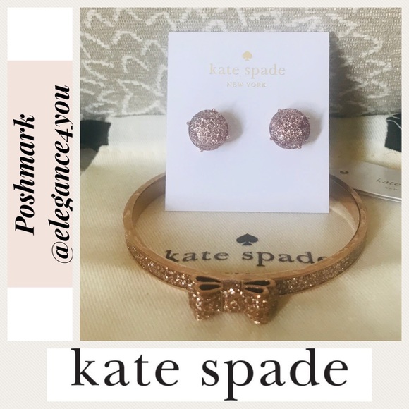 ✨KATE SPADE✨Rose Gold Glitter Bangle & Earring Set - Picture 1 of 8